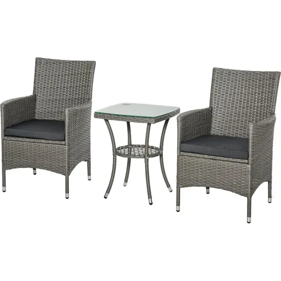 Rattan Havemøbelsæt 3-dele til 2 personer, grå, 60x58,5x89,5 cm