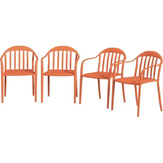 Havestolsæt 4 stk rød – stabelbar, vejrbestandig plastik