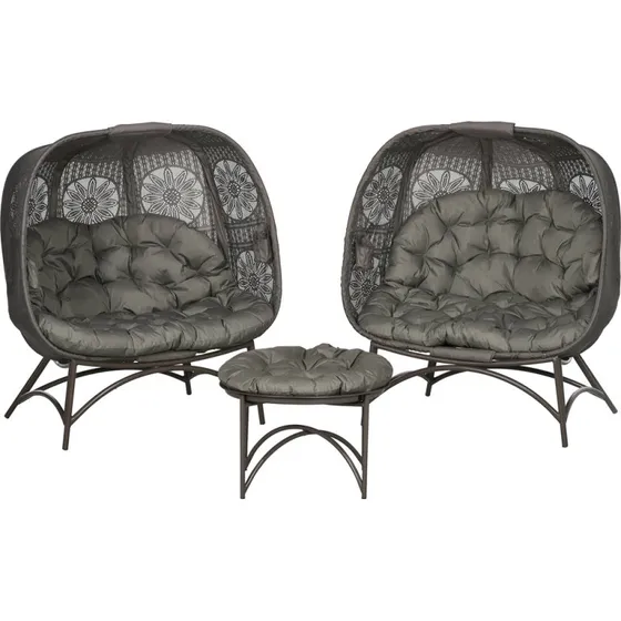 Havesæt 3 dele med foldbare kurvestole, 126x75x142 cm, sand