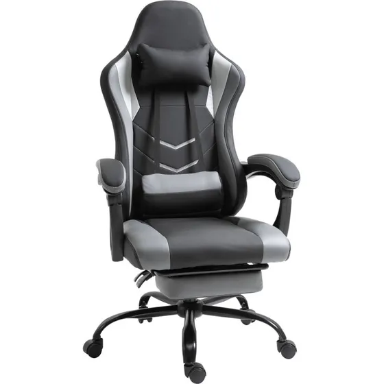 Ergonomisk gamingstol, sort 62x52x122–128 cm med fodstøtte