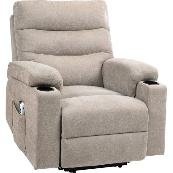 Massagestol med stand-up, 8 vibrationspunkter, elektrisk lysebrun