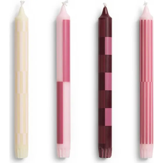 HAY Mønstrede kronelys 4-pak, Rosa/Bordeaux, 24 cm