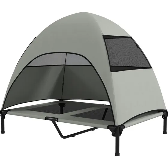 Uden mærke Udendørs hævet hundeseng med baldakin 106x76 cm, lysegrå