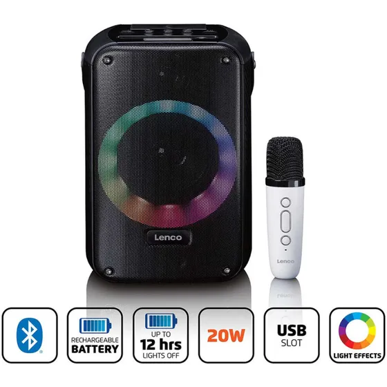 Lenco BTC-060BK karaokehøjttaler med Bluetooth og mikrofon (sort)