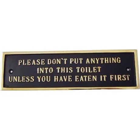 Toilettskilt i messing - Please don't put anything (24x7 cm)