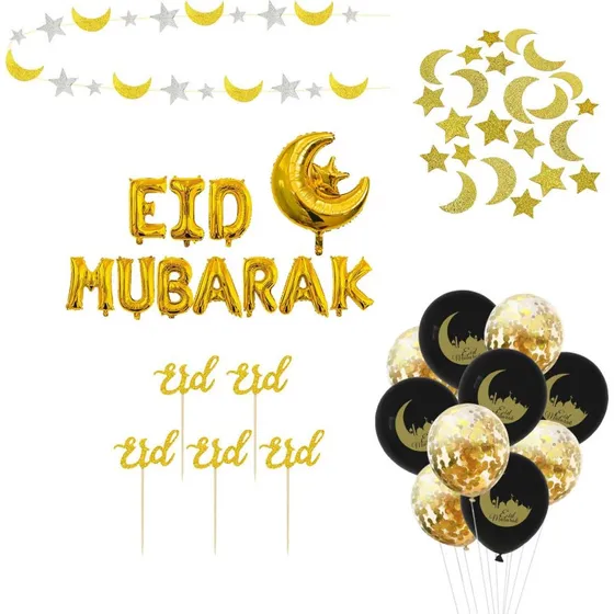 Eid Mubarak Dekoration Sæt - Guld, Sølv & Sort