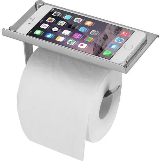 Toiletpapirholder med mobilhylde i rustfrit stål