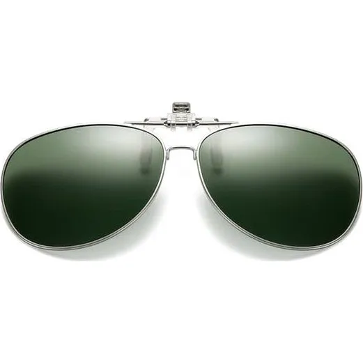 Flip Up Polarized Pilot Clip-On Solbriller - Metal Green