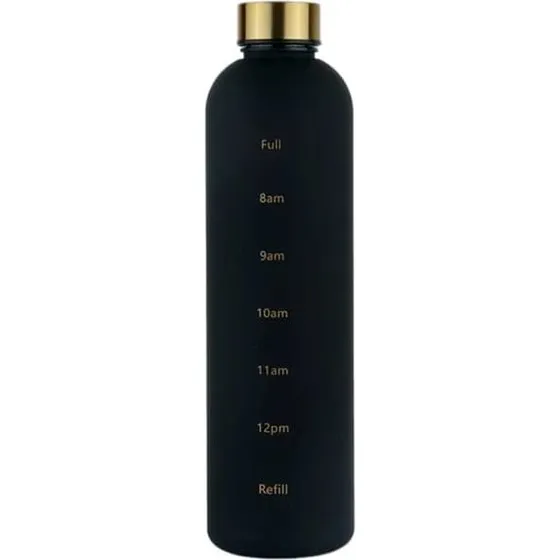 Minimalistisk motiverende vandflaske med tidsmarkør, 1000ml, sort