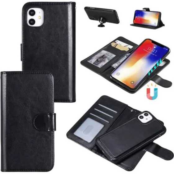 iPhone 12/12 Pro 2-i-1 Magnetisk Tegnebog Sag - Sort
