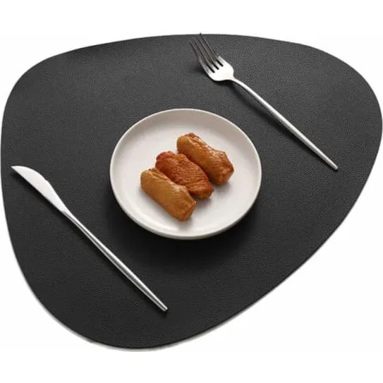4-pakke bordtablet i kunstlæder, sort, afrundet, 43x36cm