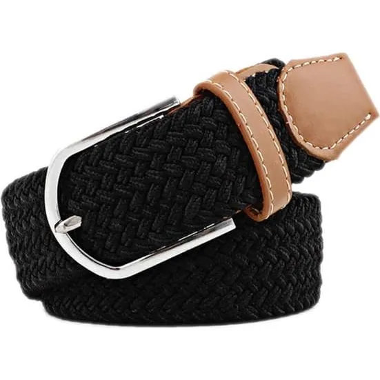 STREETY BELT - Elastisk flettet bælte i sort lærredstof W26-W36