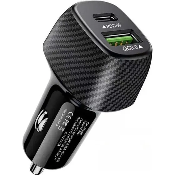 Biloplader 38W med USB-C PD 20W og USB-A 18W QC3.0
