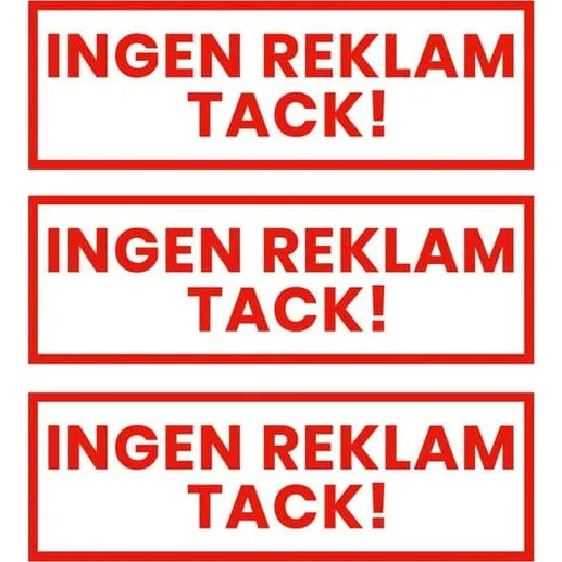 3-pak Ingen Reklame Tak klistermærker, rød, 3,5x10,5 cm