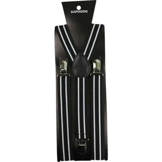 Smal stribede seler med klemmer, 2,5 cm - Sort/Hvid