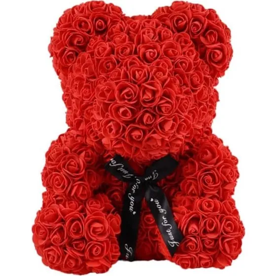 25cm Bamse af røde roser - Evig blomst