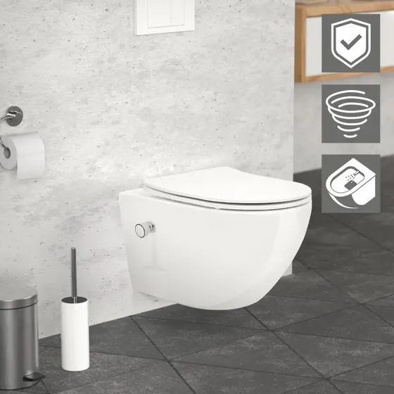LuxeBath Væghængt toilet med bidetfunktion og Tornado-skyl, hvid