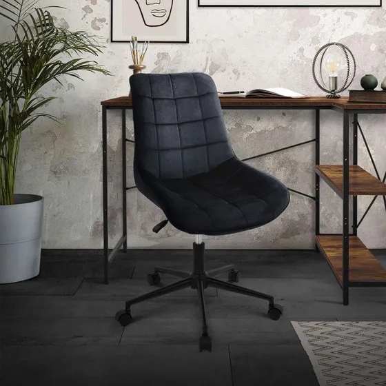 ML-design Kontorstol i sort fløjl med metalstel