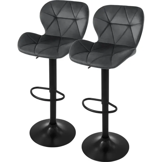 ML-Design Barstol Sæt (2 stk) - Grå Velour, Højdejusterbar