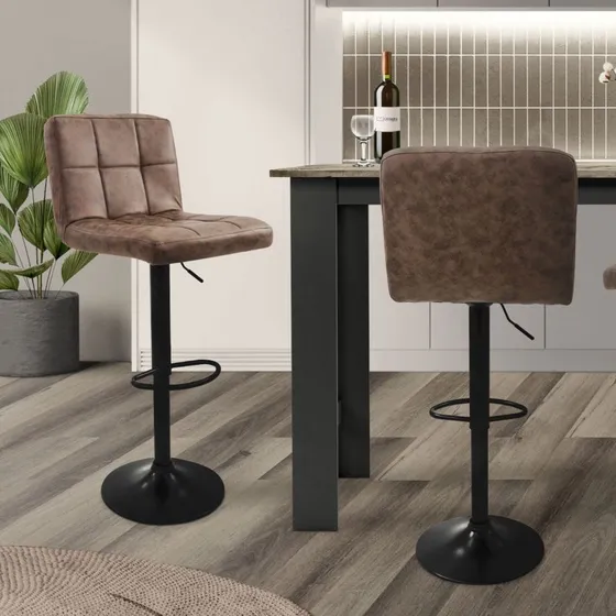 ML-Design Barstol Sæt (2 stk) - Brun Kunstlæder, Højdejusterbar