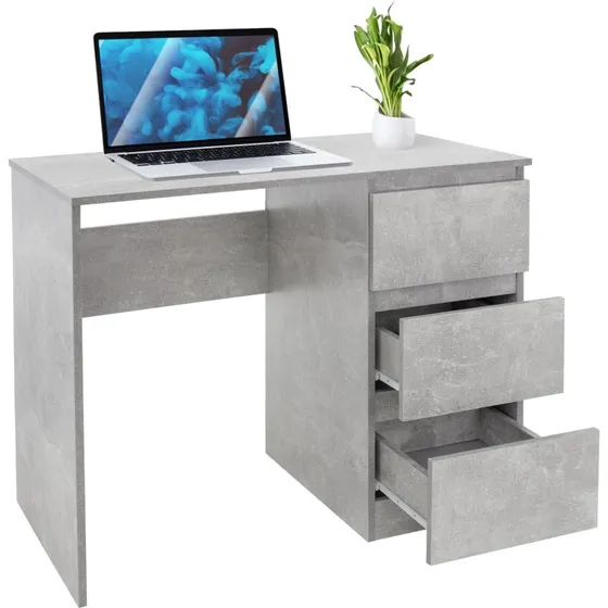 ML-Design Skrivebord med 3 skuffer, 90x76x50 cm, Gråt træ
