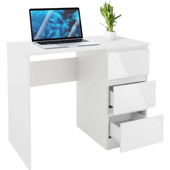 ML-design Skrivebord med 3 skuffer, hvid, 90x76x50 cm