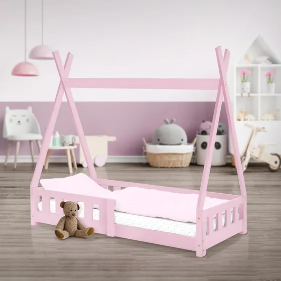 ML-Design Barneseng 70x140 cm i lyserødt fyrretræ med beskyttelse