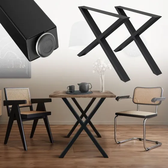 ECD Germany 2-delt bordstel i X-design, 60 x 72 cm, sort stål