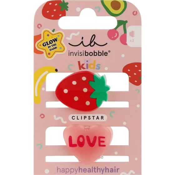 Invisibobble Clipstar Glow Strawberry Fruits - Hårklemmer 2 stk
