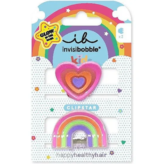 Invisibobble Clipstar Glow Happy Heart - Hårklemmer, 2 stk.