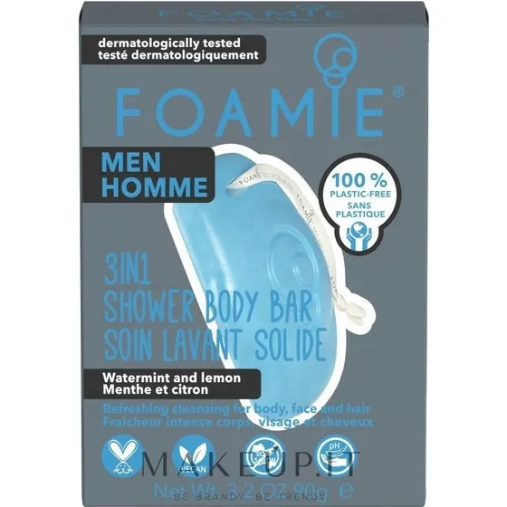 Foamie Men 3-i-1 Mint og Citron Body Shower Bar 90 g