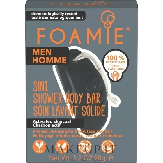 Foamie Mænd 3-i-1 Activated Carbon Shower Body Bar 90 g