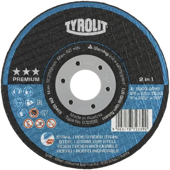 Tyrolit Premium Skæreskive 178x2,5x22,23 Stål/Inox