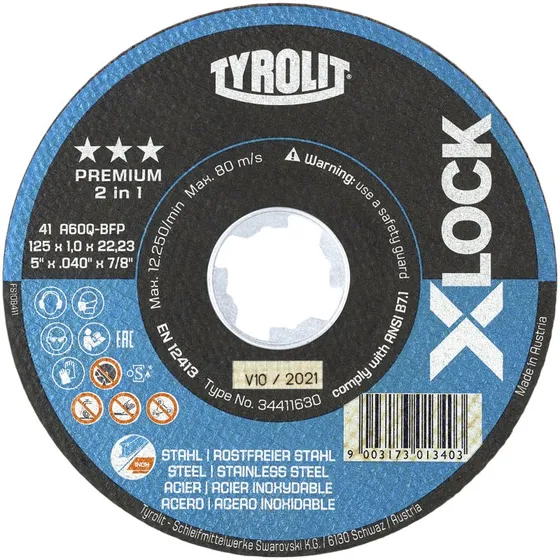 Tyrolit Skæreskive Premium 41F 125x1,6 XL A46Q-BFP X-Lock