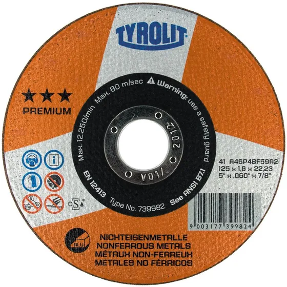 Tyrolit Premium Skæreskive 125x2,5x22,23 til aluminium og kobber
