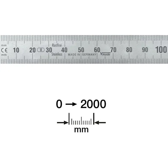 Stållineal 3000x30x1,0 mm med H-V graduering