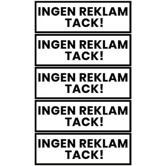 5 stk. 'Ingen reklame tak' klistermærker, hvid, 3,5x10,5 cm