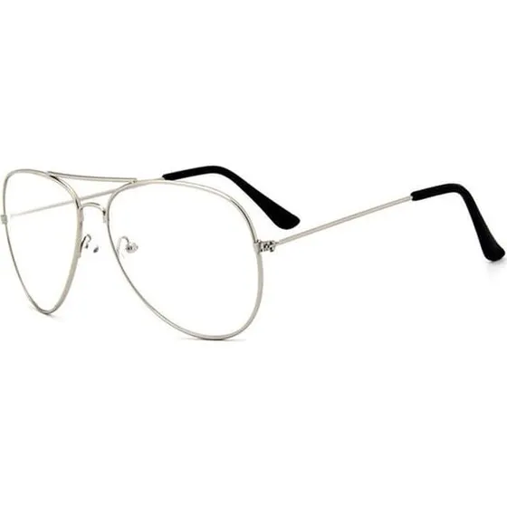Retro Pilot Aviator Briller - Sølv med Klart Glas