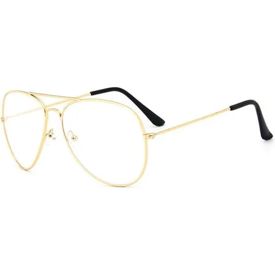 Retro Pilot Aviator Briller - Guld med klare glas