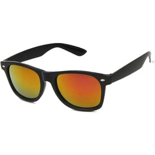 Retro Wayfarer solbriller - Sort med rødt spejlglas