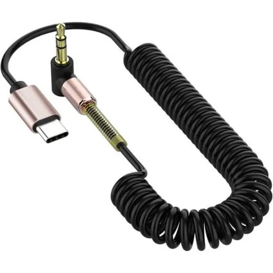 töbjar 3.5mm til USB-C Spiral Audio-kabel, 1m