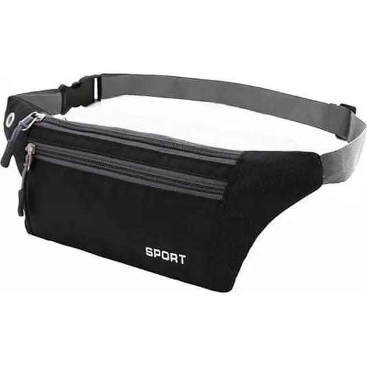 Sort sportstaske i nylon – praktisk talje- og crossbody taske