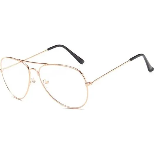 Retro Rose Gold Pilot Aviator Briller - Klart glas