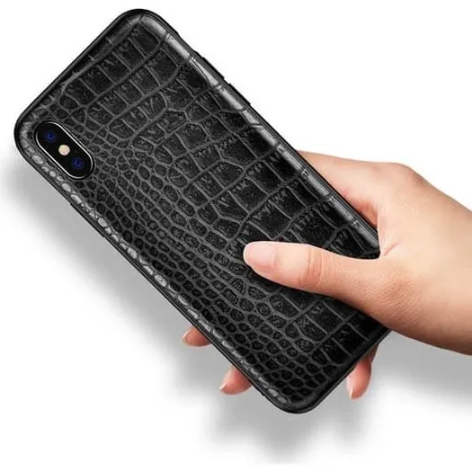 iPhone X Cover i sort krokodillemønstret PU-læder