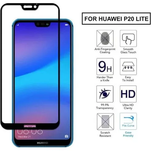 Huawei P20 Lite Skærmbeskytter i Tempereret Glas med Kulfiberramme