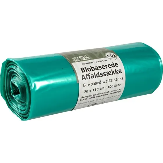 Abena biobaserede affaldssække 100 L, transparent grøn 70x110 cm
