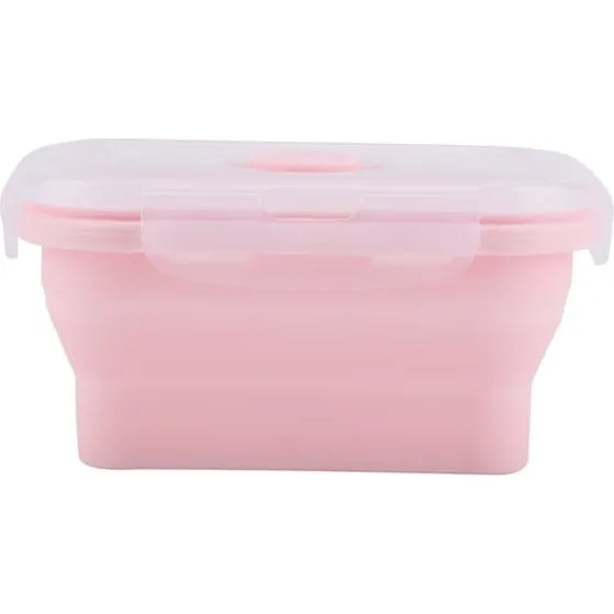 Silikone Madkasse - Bærbar og Mikrobølgeovn Sikker, Pink, 350 ml
