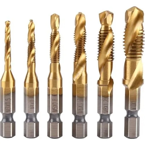 6 stk. Titanium HSS Bor- og Gevindskæresæt M3-M10, 1/4" Hex