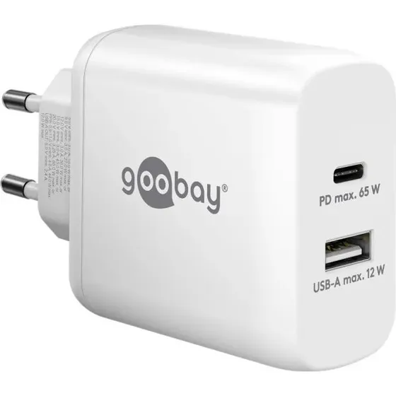 Goobay 65W Dual GaN PD oplader USB-C + USB-A hvid