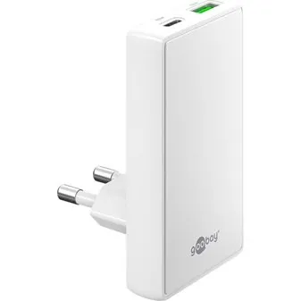 Goobay GaN 65W Dobbelt hurtigoplader 90° Flat, USB-C+USB-A, Hvid